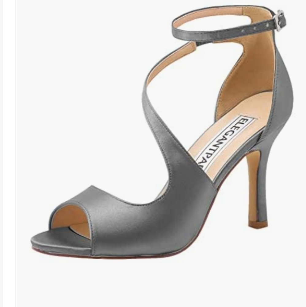 ElegantPark Women's Peep Toe High Heels Ankle Straps Buckles Satin Evening Party